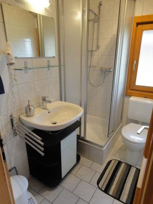 Bad Haus 15 Duschbad mit fester Duschabtrennung, Waschbecken und WC