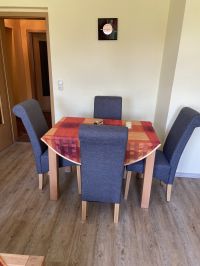 Essecke mit 4 Stühlen und Tisch im Wohnzimmer - Bild 3: Ferienwohnung Fischer „Am Greifenbachstauweiher“